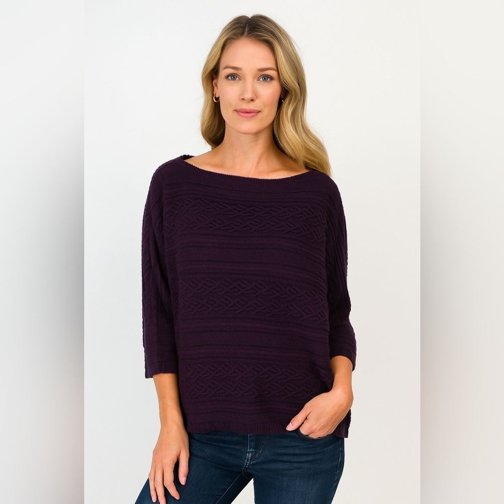 Lauren Ralph Lauren Purple Boat Neck Cable Knit Sweater Top, Size S